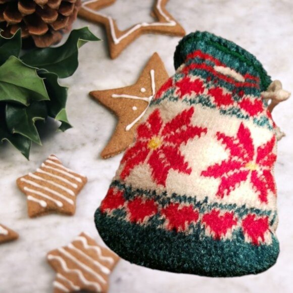 Festive Knitted Drawstring Christmas Stocking Bag     NWOT - Picture 1 of 5